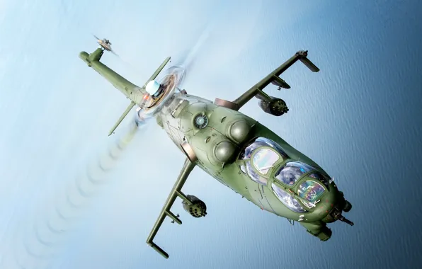Картинка Море, Ми-24, Ударный вертолёт, Кокпит, ВВС Польши