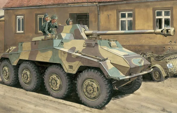 Рисунок, арт, немцы, 5 cm, Panzerspähwagen, Schwerer, германский тяжёлый бронеавтомобиль, PaK.40