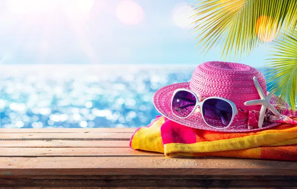 Пляж, лето, отдых, шляпа, очки, summer, beach, каникулы
