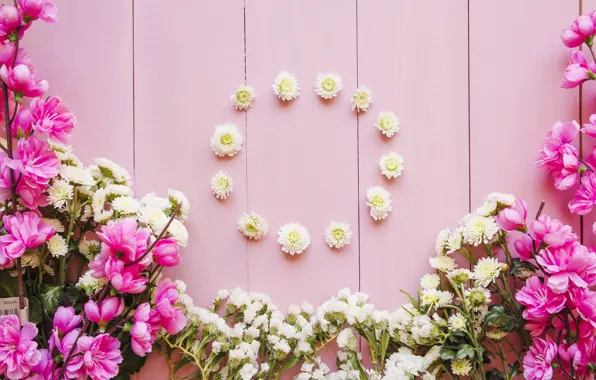 Цветы, flower, wood, pink, букеты, decoration, circle, bouquets
