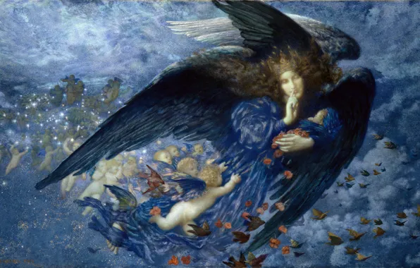 Картинка голуби, ангелочки, Ночь со шлейфом звезд, Эдвард Роберт Хьюз