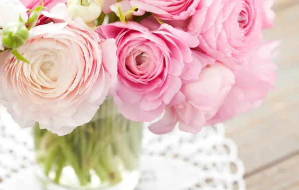 Цветы, букет, розовые, лютики