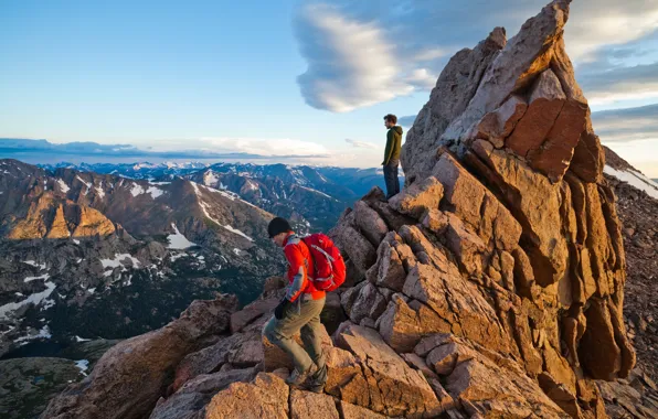 Mountains, rocks, men, summit, mountaineering