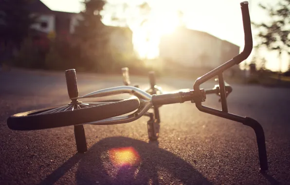 Картинка асфальт, солнце, велосипед, фон, земля, widescreen, обои, настроения