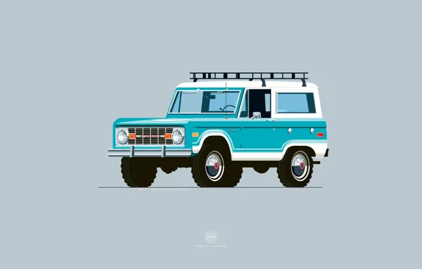 Ford, Авто, Минимализм, Рисунок, Машина, Арт, Внедорожник, Bronco