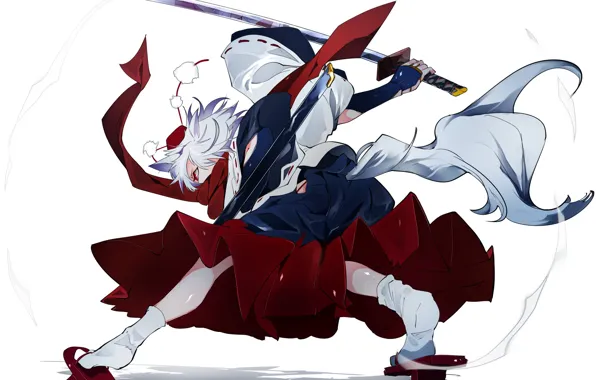 Девушка, оружие, аниме, арт, touhou, inubashiri momiji