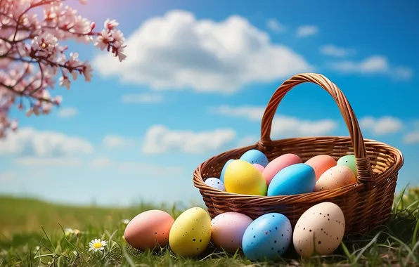 Картинка цветы, яйца, весна, colorful, Пасха, happy, flowers, spring