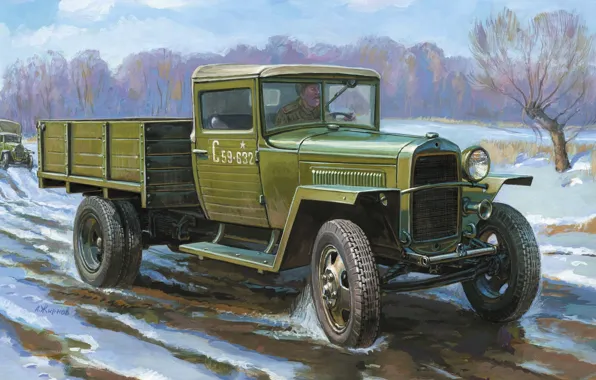 Автомобиль, грузовичок, армейский, советский, WW2., образца, полуторка, 5 т
