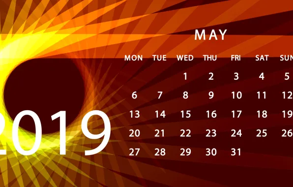 Май, календарь, 2019