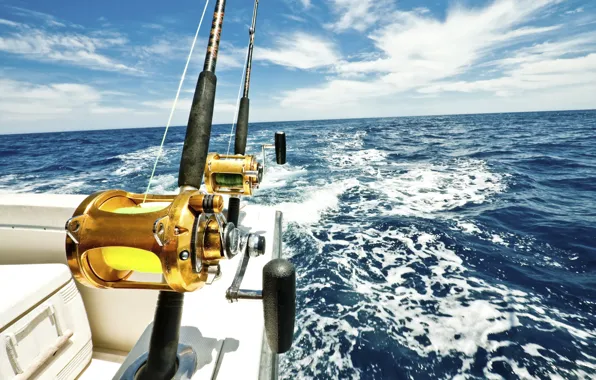 Море, рыбалка, яхта, удочки, ocean fishing reels
