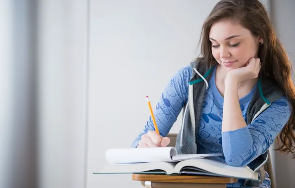 Girl, blue, beautiful, Studying, Student