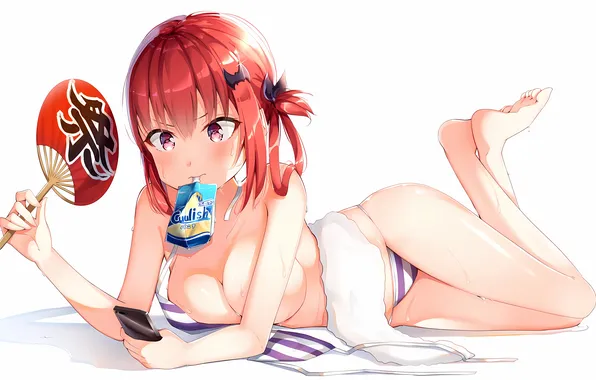 Girl, sexy, wet, cleavage, red hair, long hair, legs, boobs
