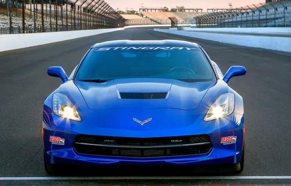 Картинка синий, фары, Corvette, Chevrolet, передок, Stingray, Pace Car, Indy 500