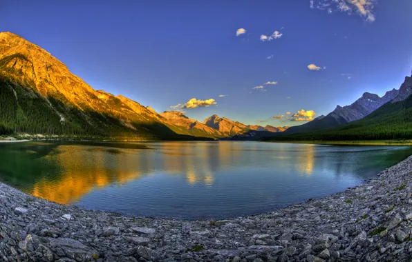 Картинка закат, горы, озеро, канада