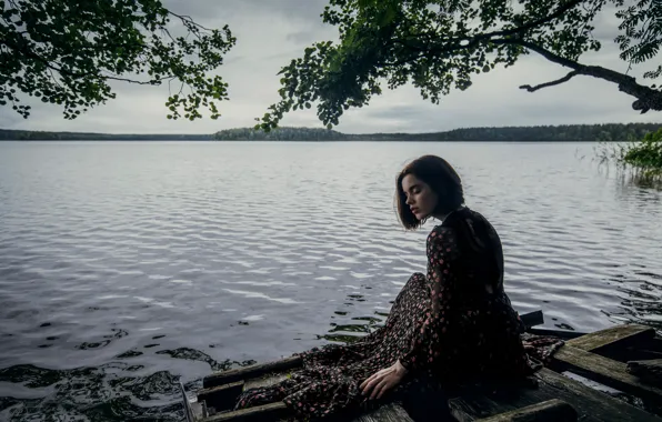 Картинка девушка, озеро, на берегу, Maxim Guselnikov, soulportrait, Алина Базанова, Solitary Shell