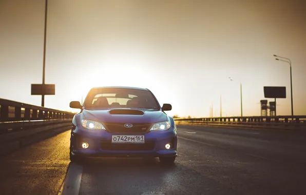 Свет, фон, обои, Subaru, Impreza, автомобиль, синяя, передок