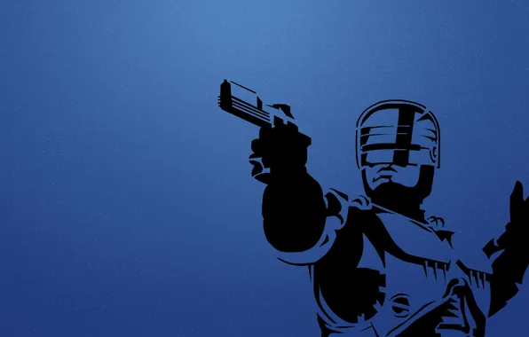 Картинка пушка, синий фон, RoboCop, Ро́бот-полице́йский