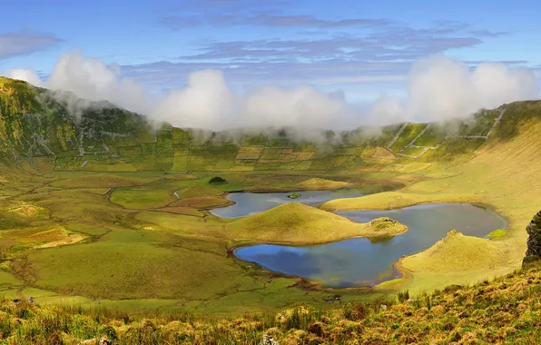 Картинка Озеро, вулкан, кратер, Португалия, Азорские острова