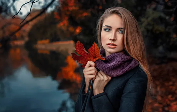 Осень, девушка, природа, лист, портрет, Damian Piórko