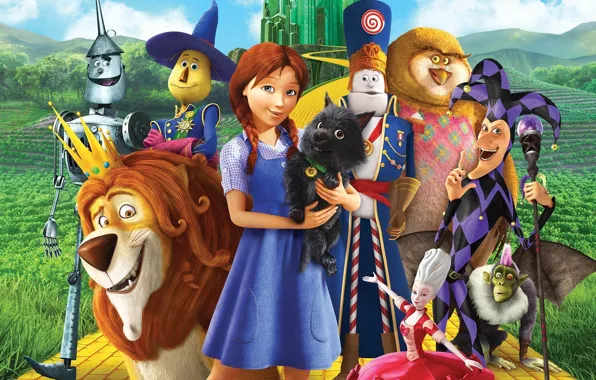 Girl, monkey, soldier, dog, wings, lion, joker, mountains