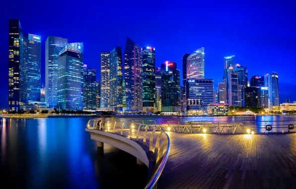 Здания, Сингапур, ночной город, небоскрёбы, Singapore