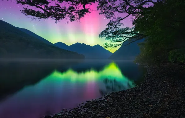 Lights, aurora, new zealand, fiordland
