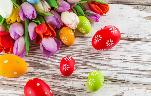 Цветы, яйца, colorful, Пасха, тюльпаны, tulips, spring, Easter
