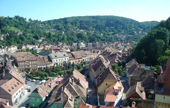 Картинка небо, горы, город, дома, долина