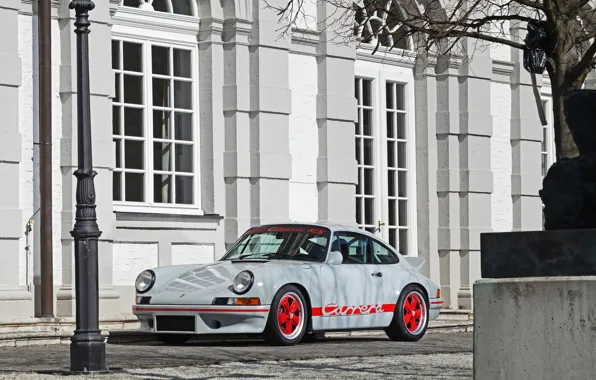 Porsche, Porsche 911, Front, Coupe, Grey, 964, Sportcar, Red Wheels