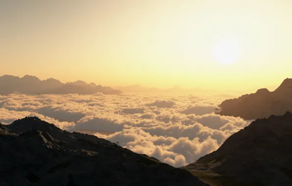 Картинка солнце, облака, пейзаж, горы, vue