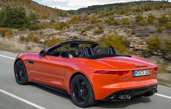 Картинка Jaguar, sportcar, speed, orange, F-Type, V8 S