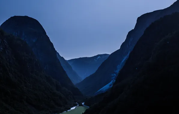 Картинка landscape, nature, night, mountains, view, mountain, waterfall, valley
