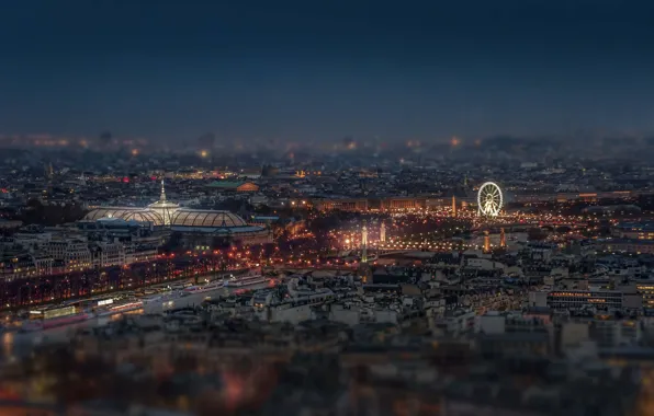 Lights, Paris, night, France, bridges, street, Seine, ferris wheel