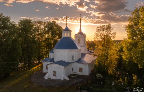 Картинка пейзаж, закат, храм, Илья Гарбузов