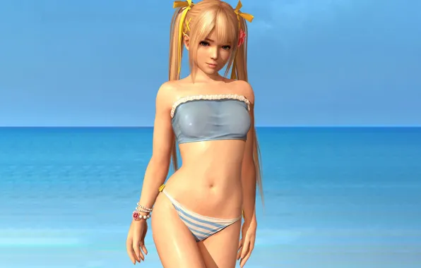 Girl, sexy, long hair, sea, boobs, anime, beautiful, pretty