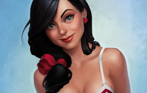 Эротика, взгляд, девушка, лицо, арт, черные волосы, pin up