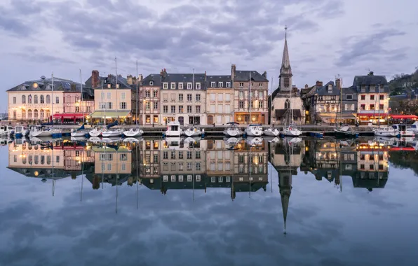 Отражение, Франция, здания, дома, яхты, порт, катера, France