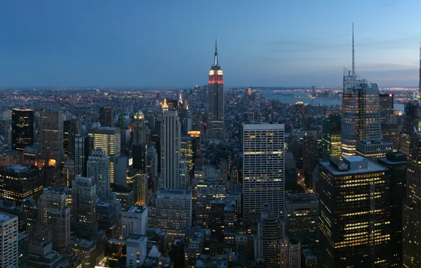 New york, empire state building, город. панорама
