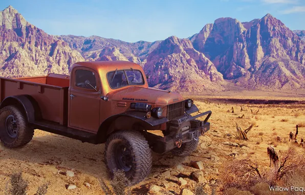 Горы, пустыня, Refurbished 1947 Dodge Power Wagon
