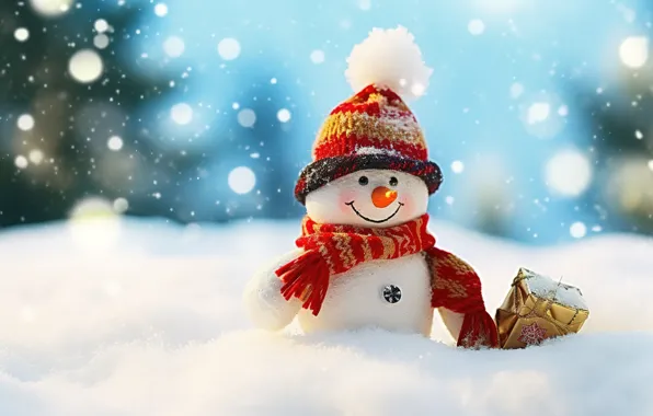 Зима, снег, снежинки, Новый Год, Рождество, снеговик, happy, Christmas