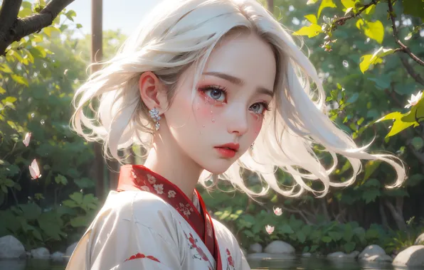 Girl, cry, scenery, chinese style, hanfu, 2.5D