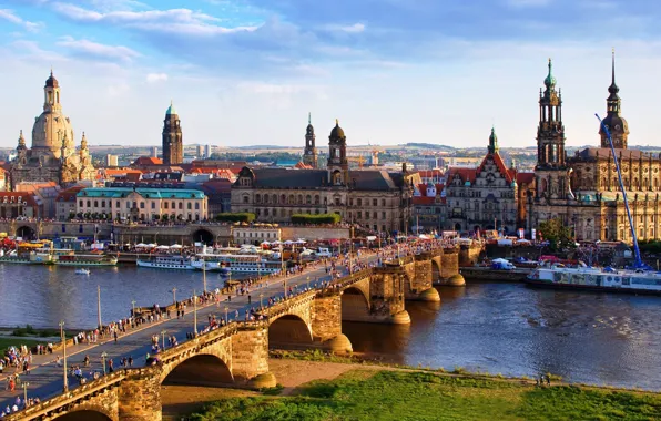 Мост, река, дома, Германия, Дрезден