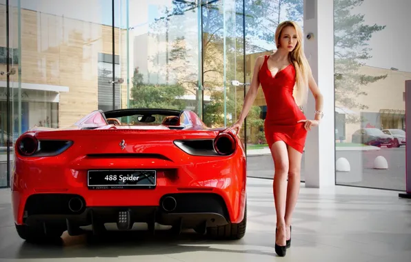 Girl Cars, High Heels, Red Dress
