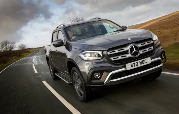 Картинка Mercedes-Benz, вид спереди, пикап, 2017, X-Class, тёмно-серый, UK-version