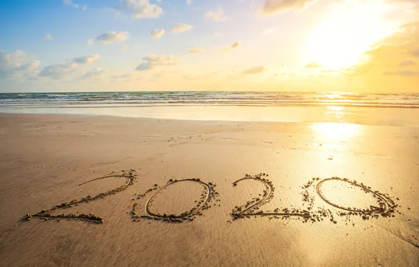 Картинка песок, море, пляж, Новый год, new year, happy, beach, sea