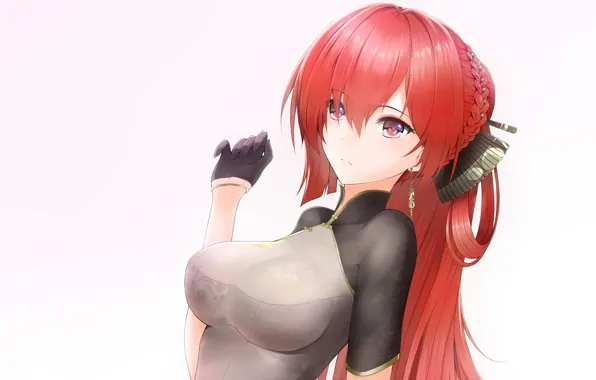 Girl, sexy, blouse, red hair, long hair, boobs, anime, beautiful