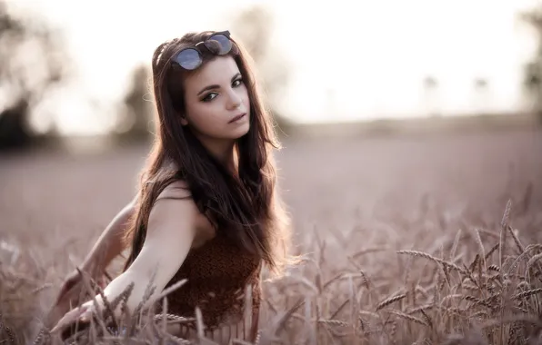 Girl, Grass, Sunset, Eyes, Sight