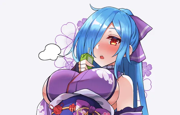 Girl, sexy, yukata, cleavage, long hair, dress, boobs, anime