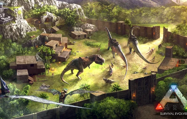 Portal, forest, gate, spear, blades, arms, ARK Survival Evolved, dinosaurs
