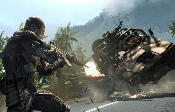 Машина, оружие, солдат, Crysis, гильзы
